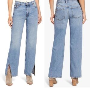 Free People We The Free Light Wash Button Fly Slit Hem Straight Jeans Size 26